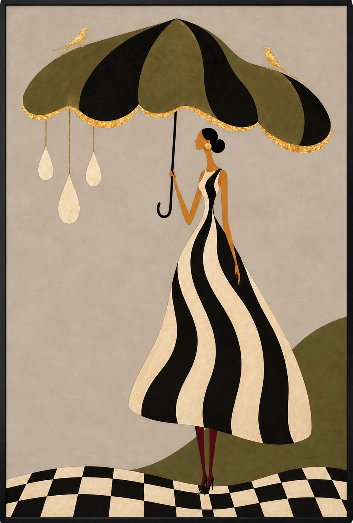 The Rain Keeper (Crimson) — Figurative Wall Art Printed Canvas (60 × 90 cm)