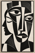 Abstract Faces Black & White Wall Art Frame – 60 × 90 cm