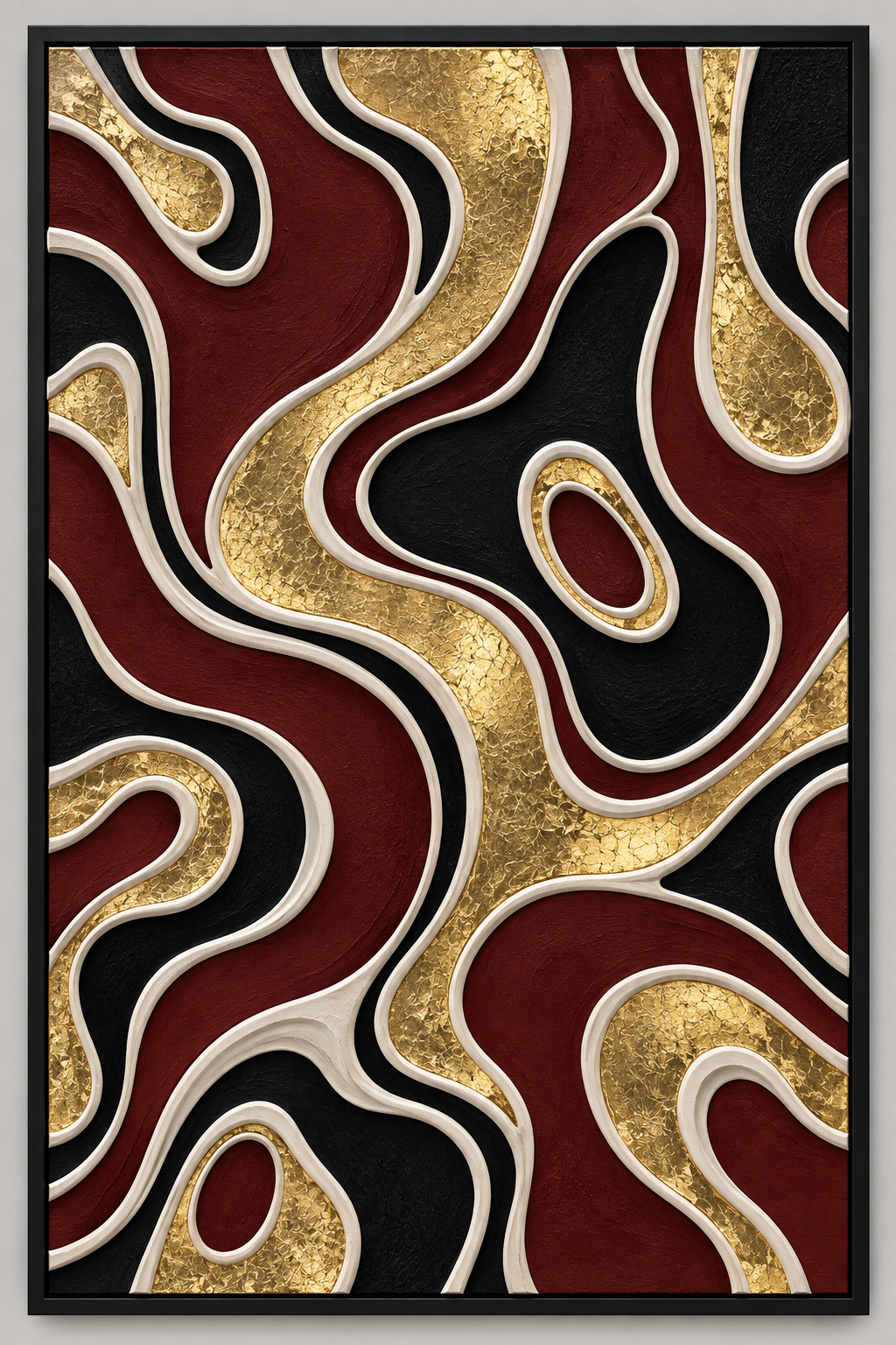 Luxury Abstract Gold & Burgundy Wall Art Frame – 60 × 90 cm