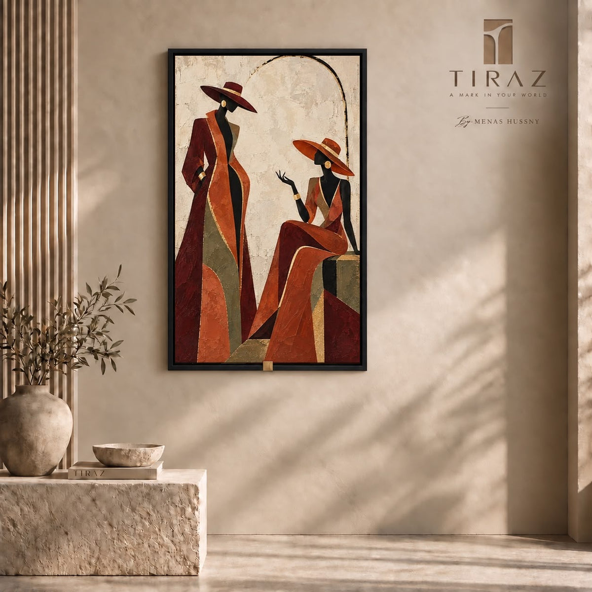Afternoon Conversation — Abstract Figurative Wall Art Printed Canvas (60 × 90 cm)