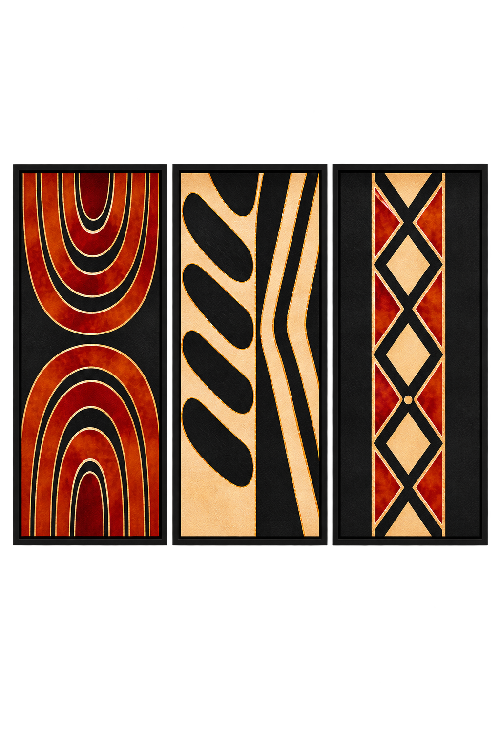The Ember Geometry — Abstract Wall Art Triptych Printed Canvas (60 × 90 cm Each)