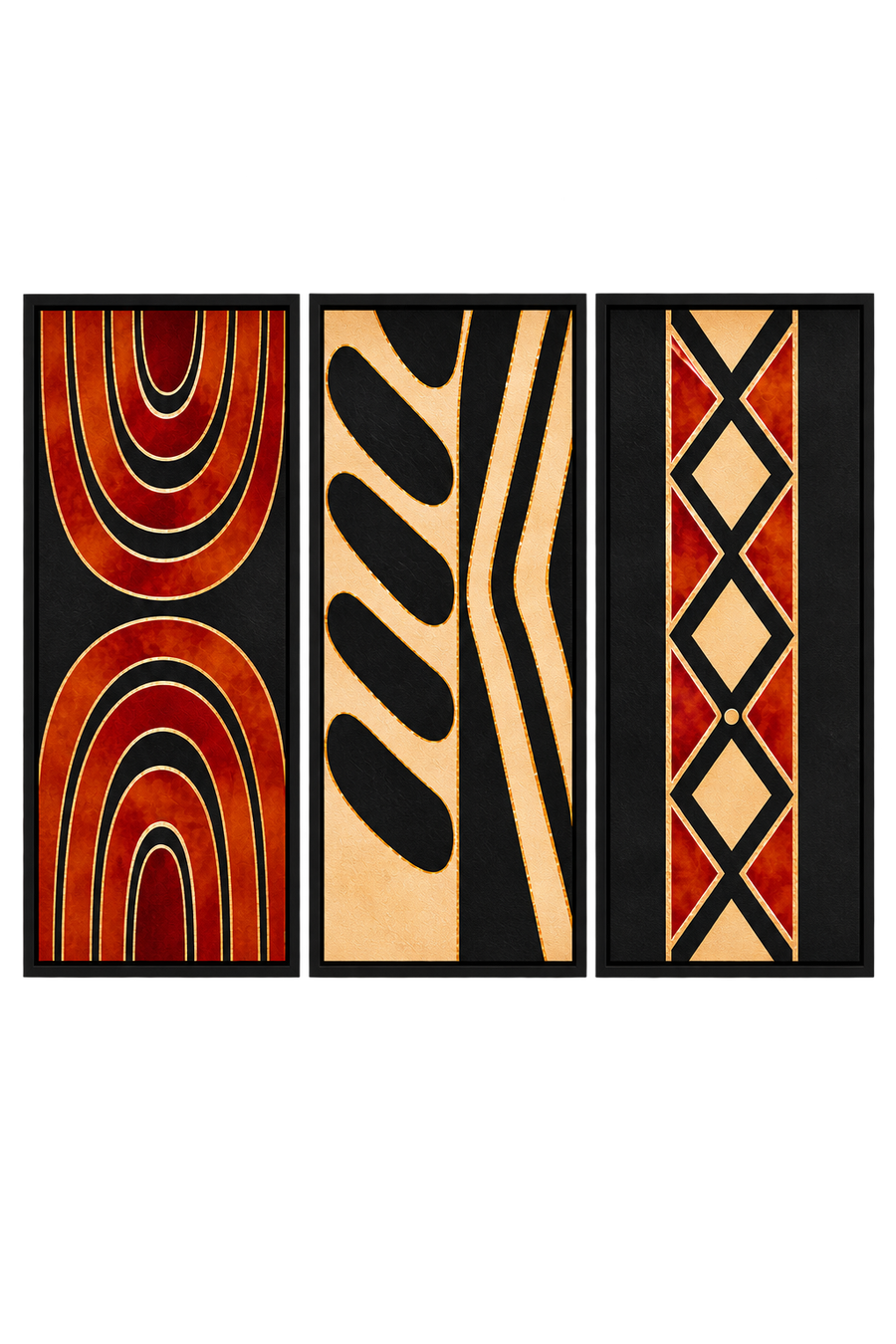 The Ember Geometry — Abstract Wall Art Triptych Printed Canvas (60 × 90 cm Each)