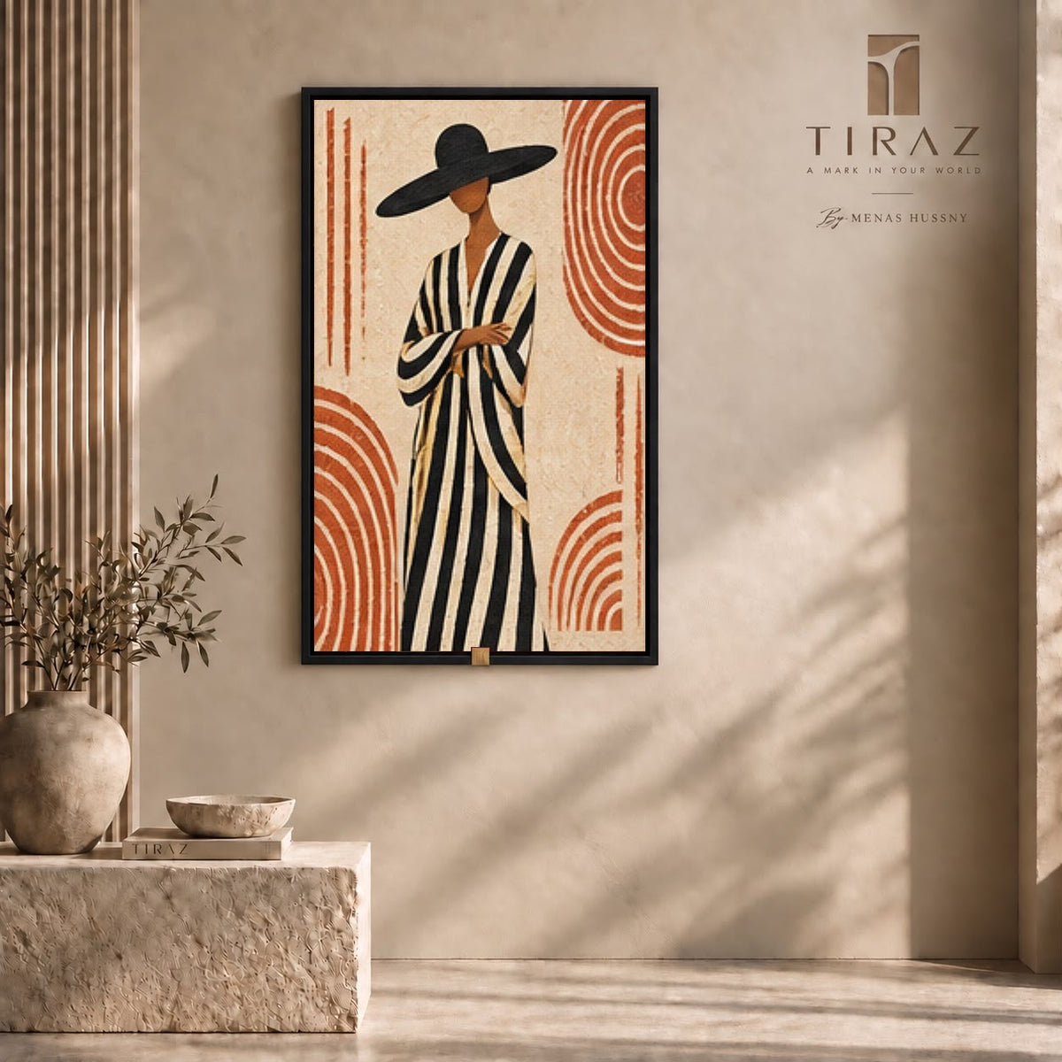 Lady in Stripes — Abstract Figurative Wall Art Printed Canvas (60 × 90 cm)