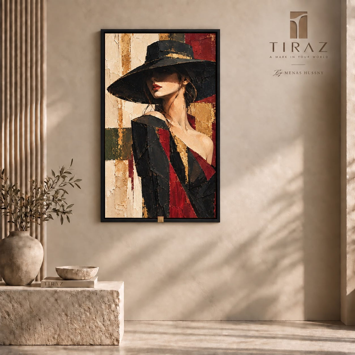 Shadow & Crimson — Textured Portrait Wall Art Printed Canvas (60 × 90 cm)