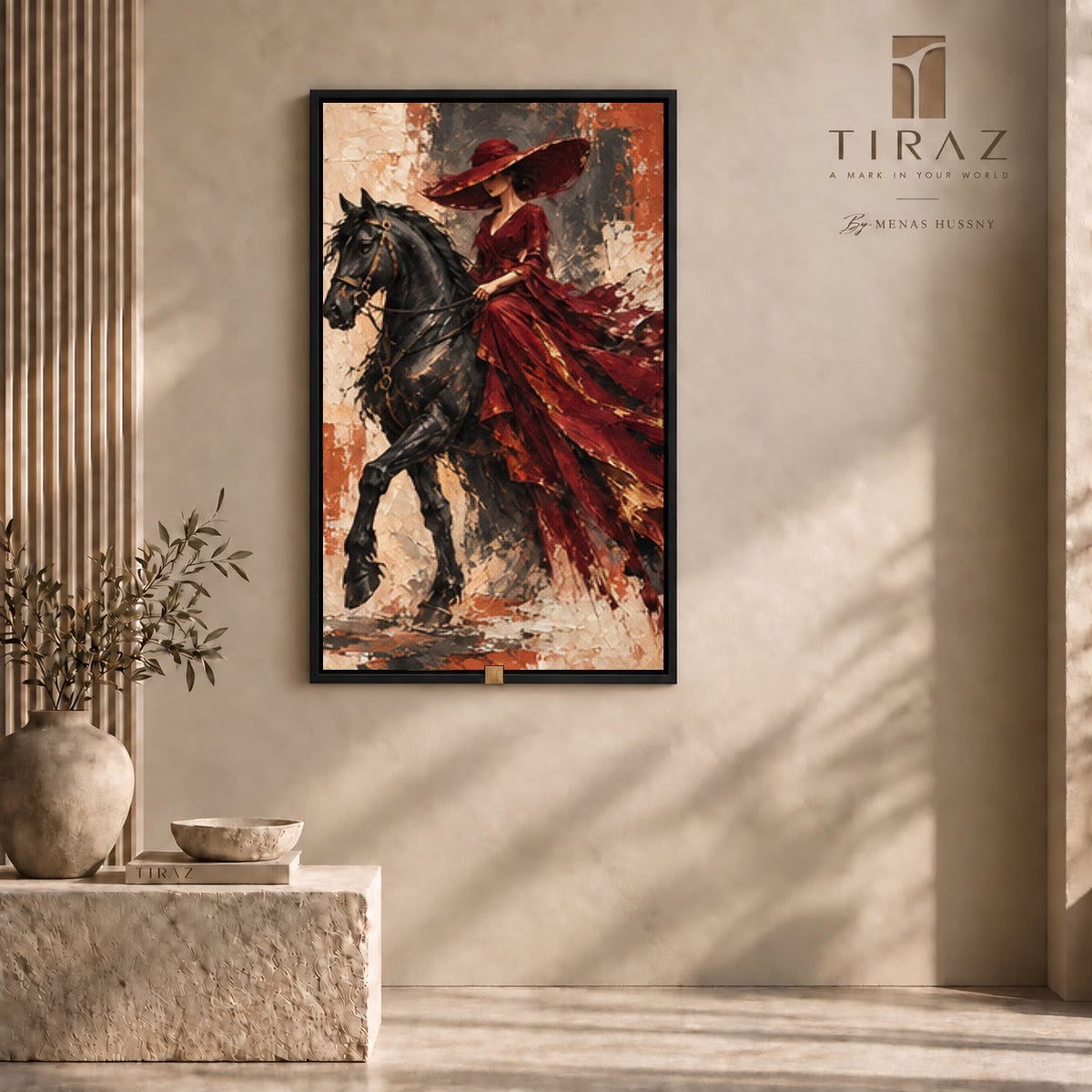 The Crimson Rider — Textured Figurative Wall Art Printed Canvas (60 × 90 cm)