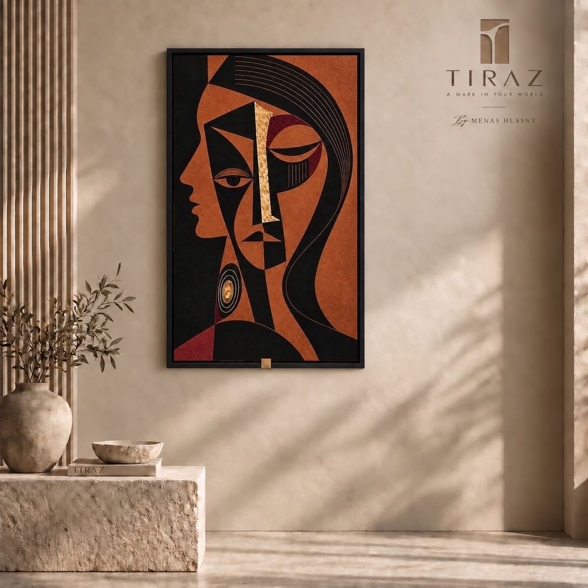 The Sienna Profile — Geometric Abstract Portrait Wall Art Printed Canvas (60 × 90 cm)