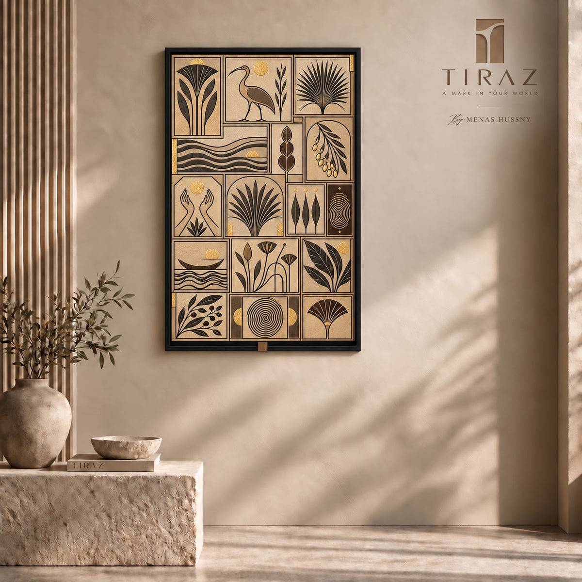 Golden Heritage — Geometric Botanical Wall Art Printed Canvas (60 × 90 cm)