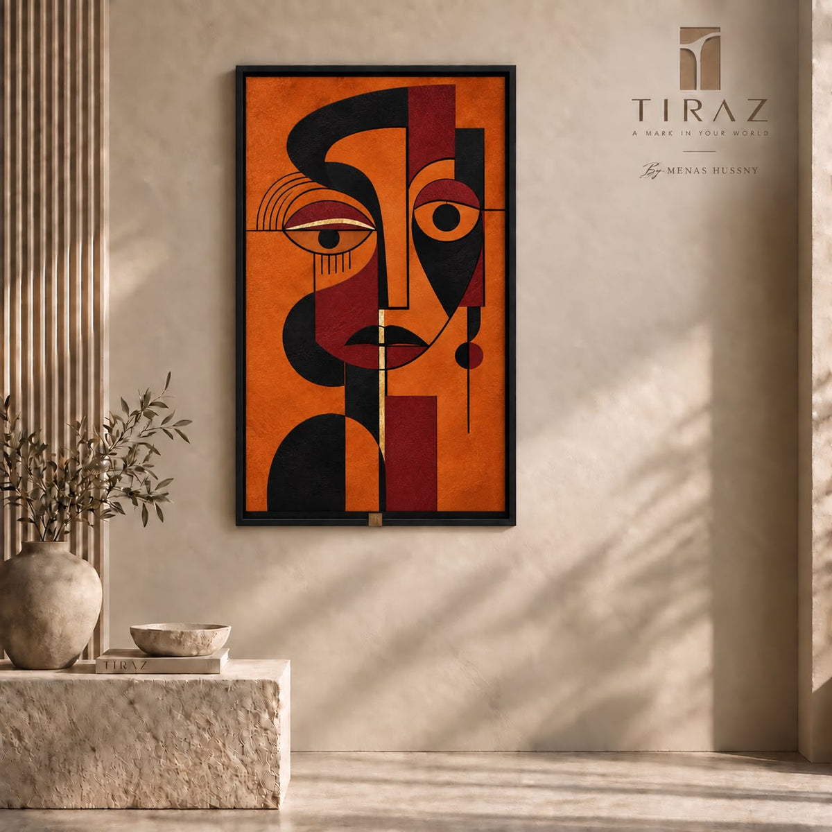 The Ember Gaze — Abstract Portrait Wall Art Printed Canvas (60 × 90 cm)