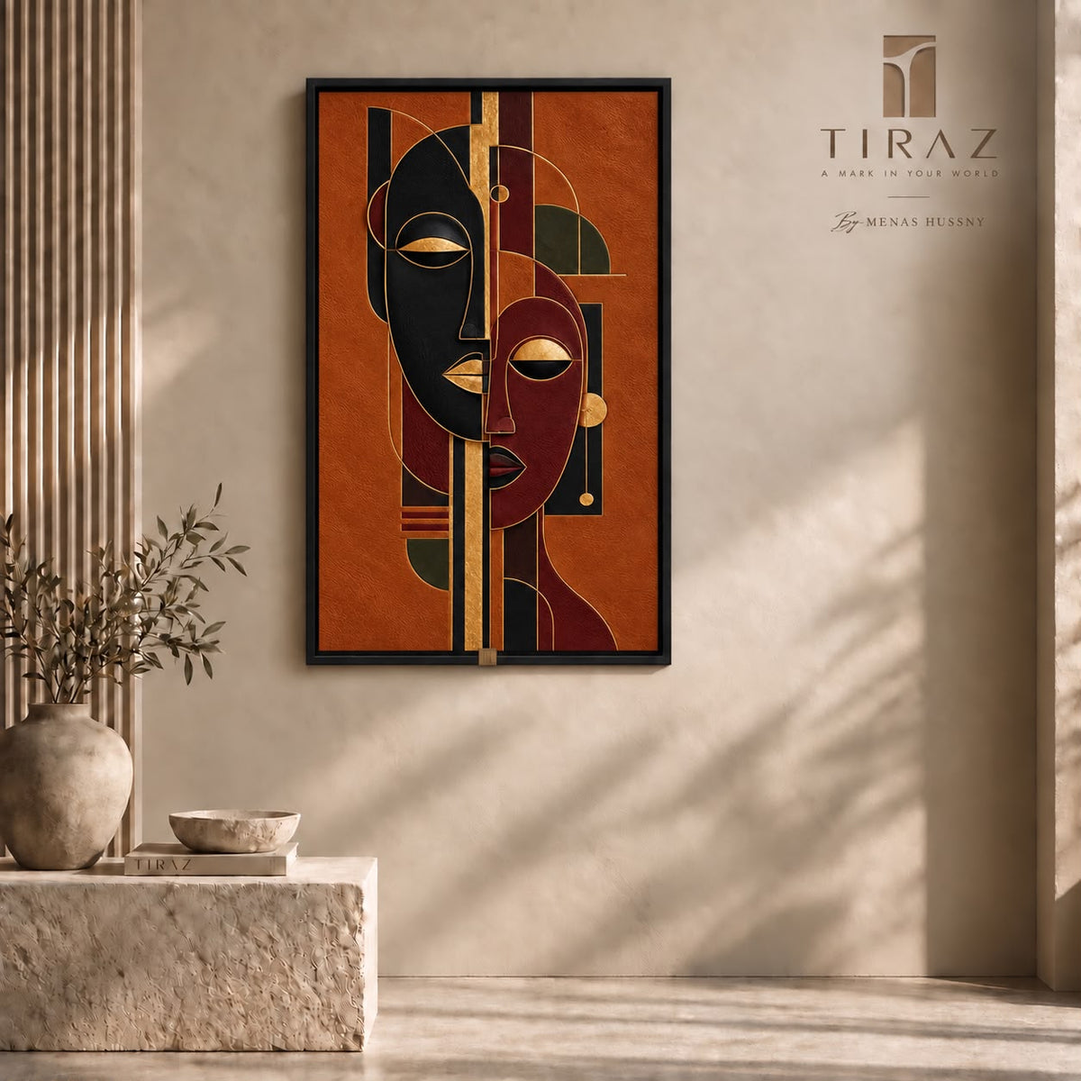 Duality in Gold — Abstract Portrait Wall Art Printed Canvas (60 × 90 cm)