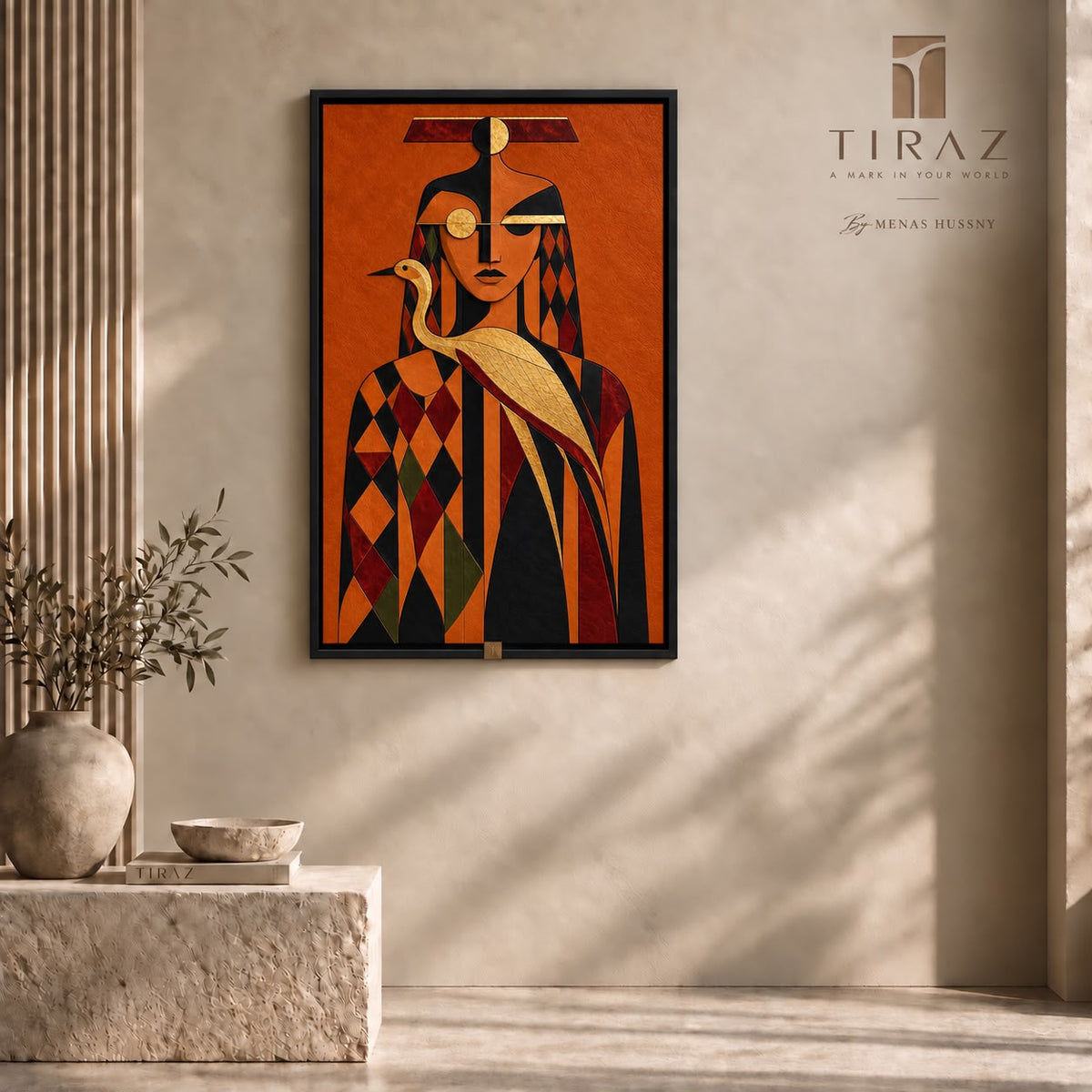 The Golden Heron — Abstract Portrait Wall Art Printed Canvas (60 × 90 cm)