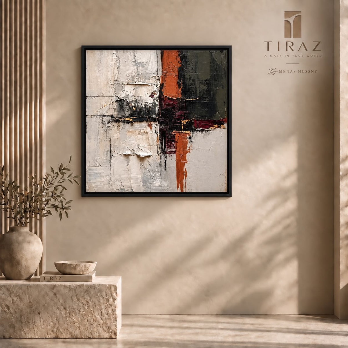The Ember Contrast — Textured Abstract Wall Art Printed Canvas (1 m X 1m)
