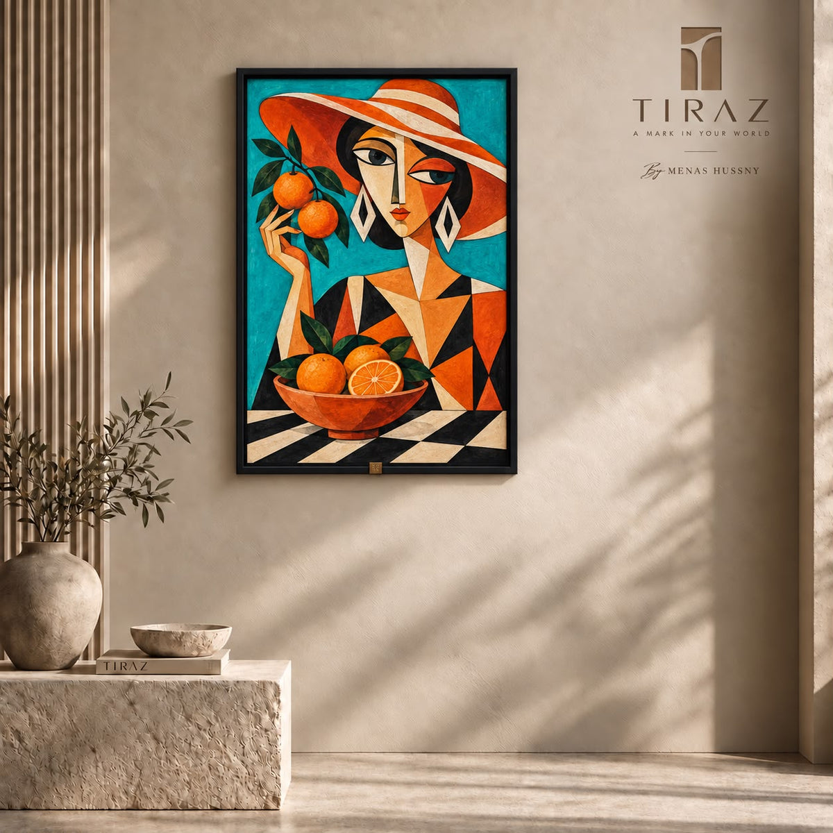 The Citrus Muse — Abstract Portrait Wall Art Printed Canvas (60 × 90 cm)