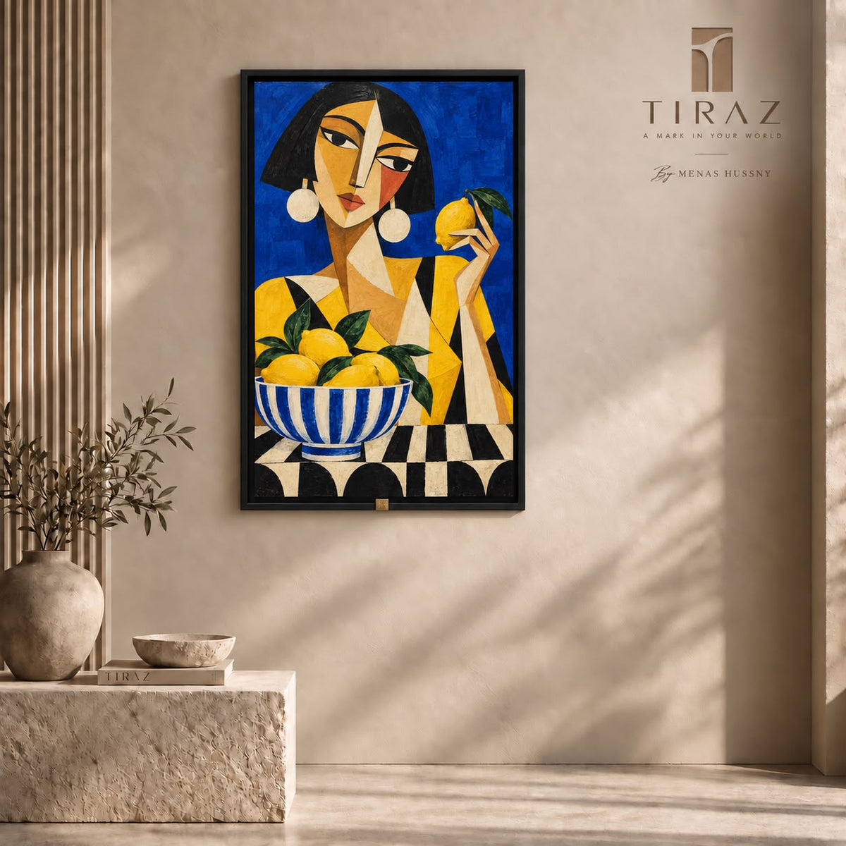 The Lemon Muse — Abstract Portrait Wall Art Printed Canvas (60 × 90 cm)