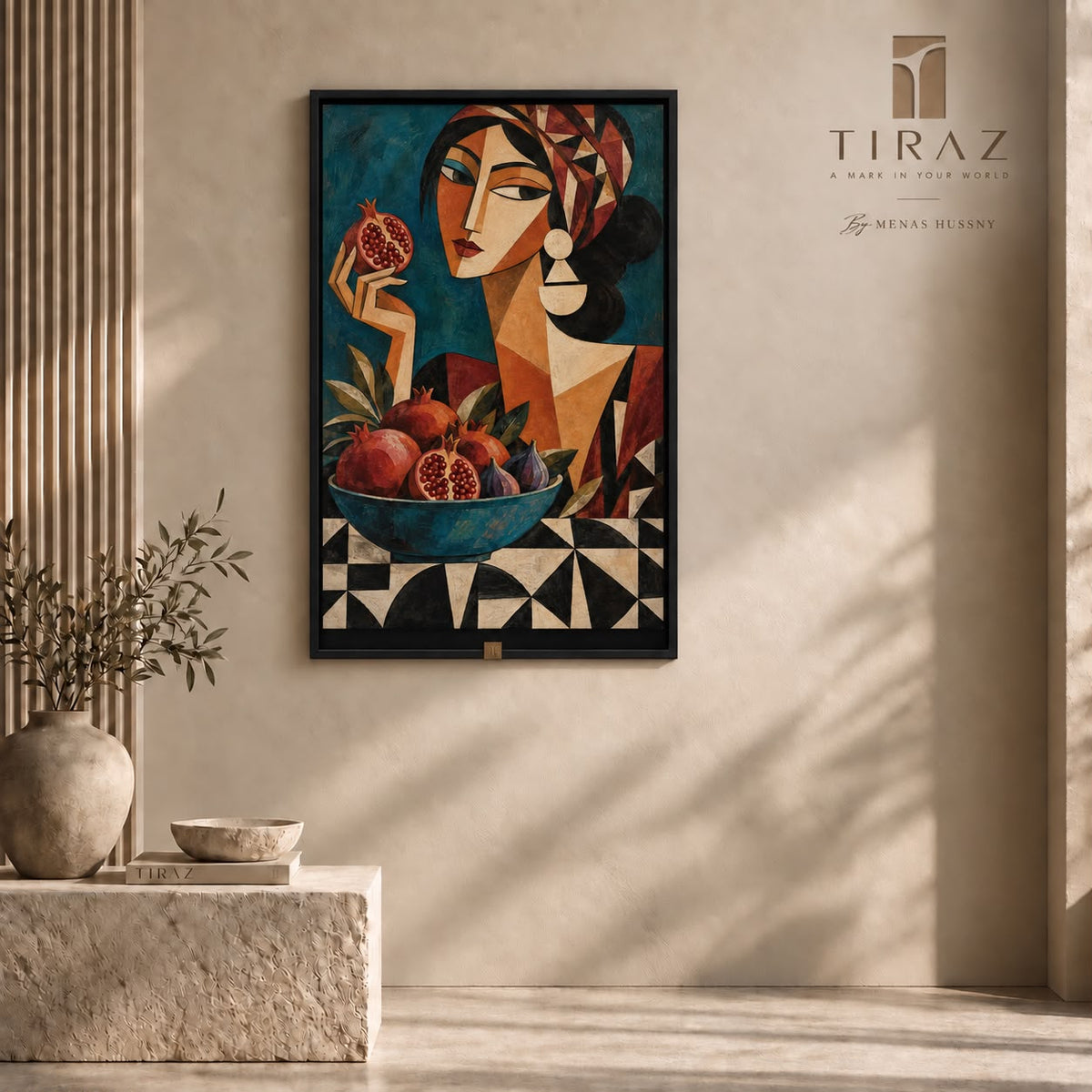 The Pomegranate Muse — Abstract Portrait Wall Art Printed Canvas (60 × 90 cm)