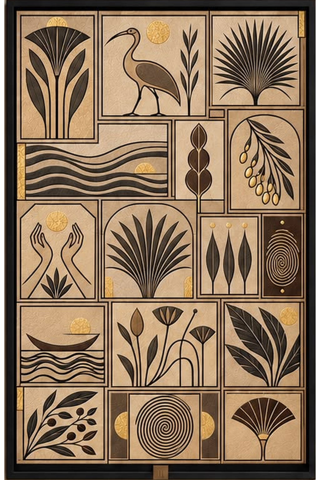 Golden Heritage — Geometric Botanical Wall Art Printed Canvas (60 × 90 cm)