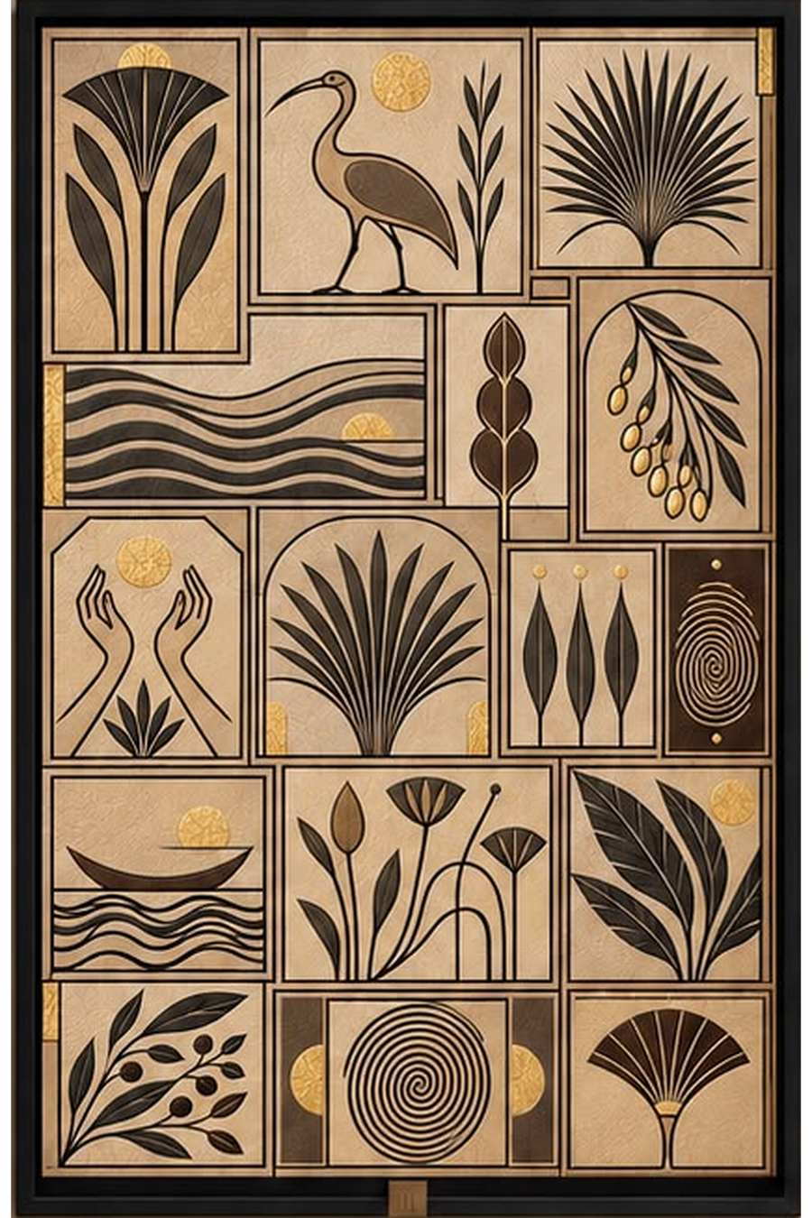 Golden Heritage — Geometric Botanical Wall Art Printed Canvas (60 × 90 cm)