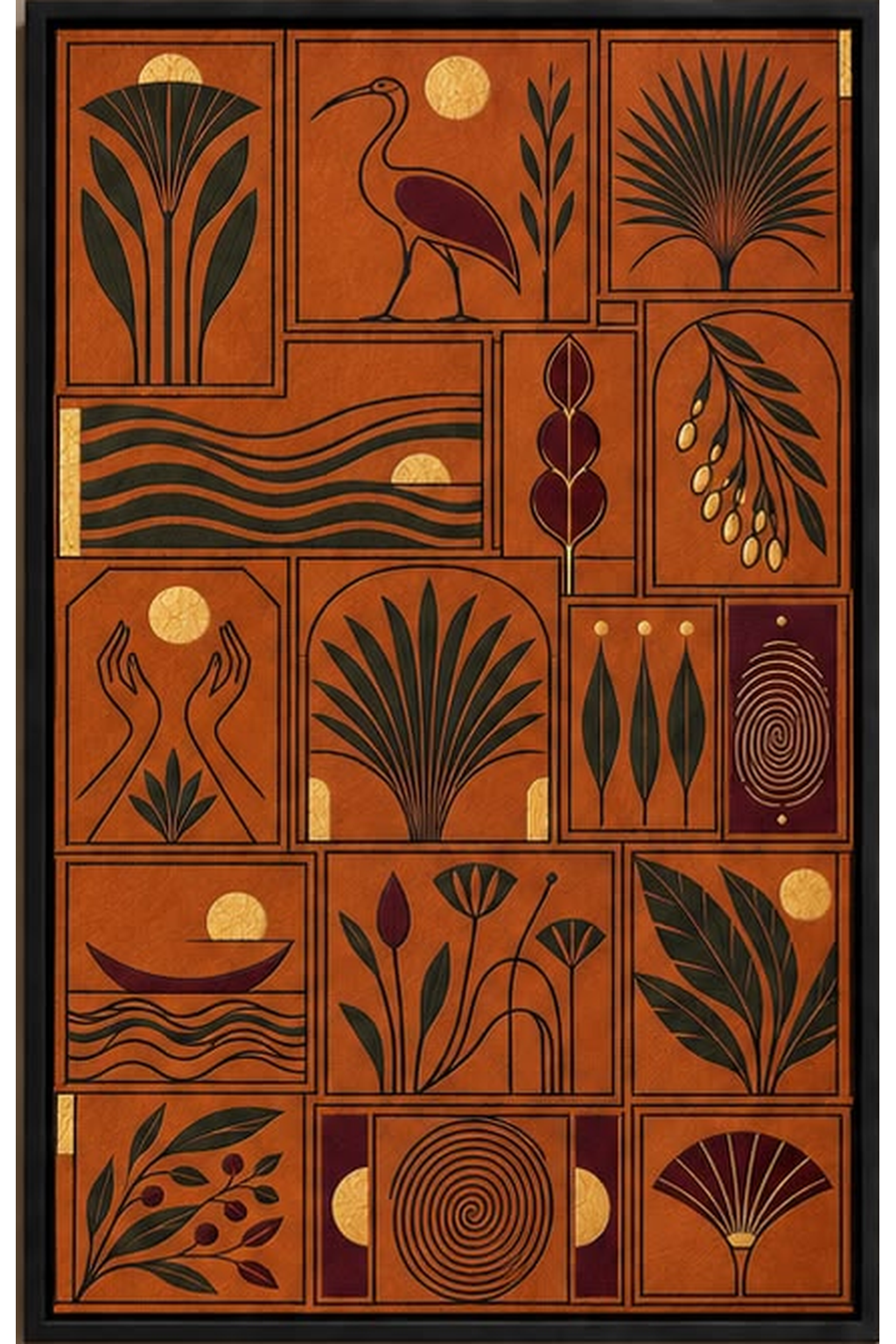 Terracotta Stories — Geometric Botanical Wall Art Printed Canvas (60 × 90 cm)