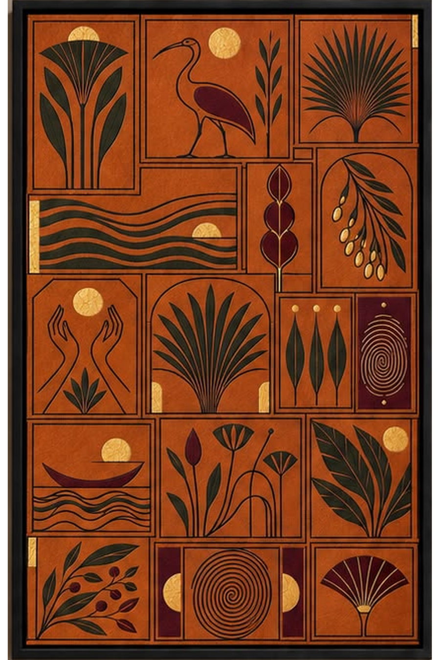 Terracotta Stories — Geometric Botanical Wall Art Printed Canvas (60 × 90 cm)