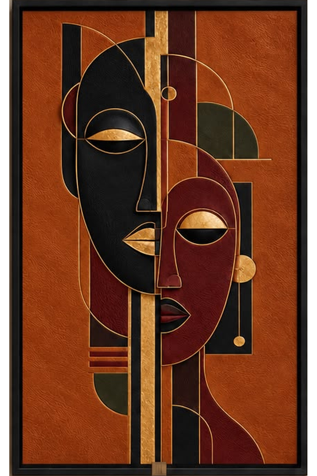 Duality in Gold — Abstract Portrait Wall Art Printed Canvas (60 × 90 cm)