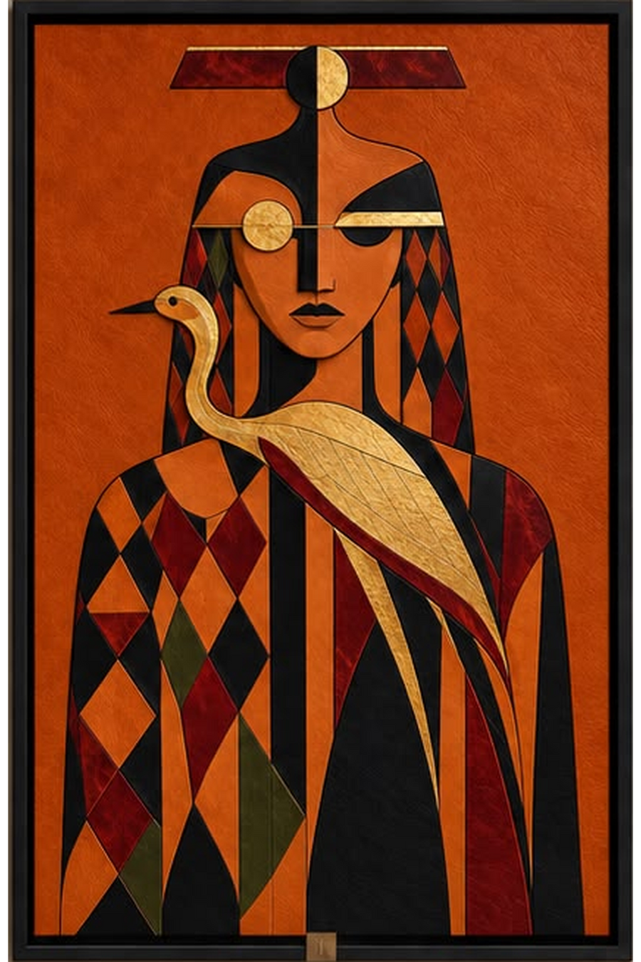 The Golden Heron — Abstract Portrait Wall Art Printed Canvas (60 × 90 cm)
