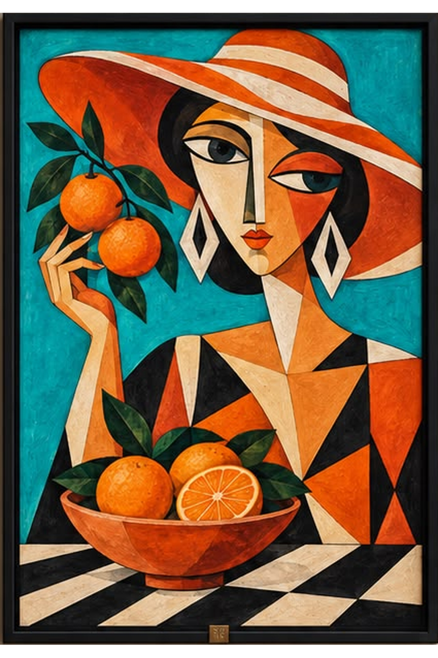 The Citrus Muse — Abstract Portrait Wall Art Printed Canvas (60 × 90 cm)