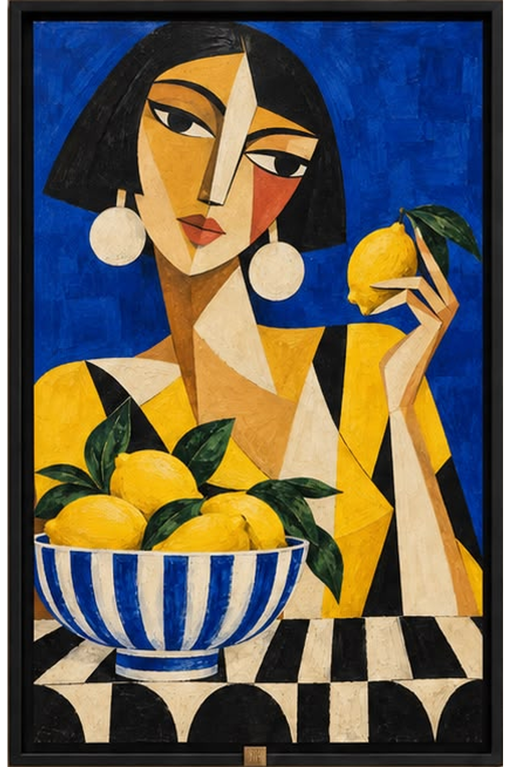 The Lemon Muse — Abstract Portrait Wall Art Printed Canvas (60 × 90 cm)