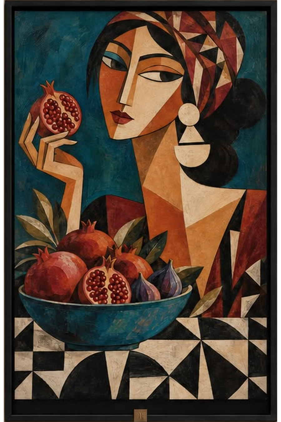 The Pomegranate Muse — Abstract Portrait Wall Art Printed Canvas (60 × 90 cm)