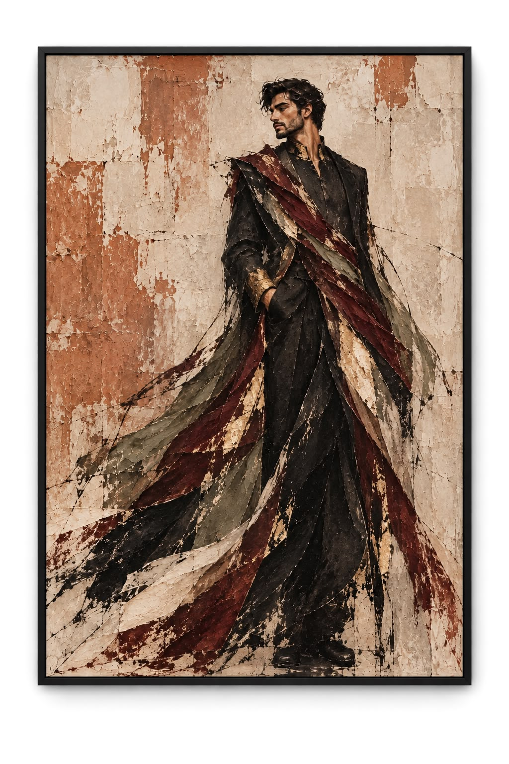 The Draped Gentleman — Textured Figurative Wall Art Printed Canvas (60 × 90 cm)