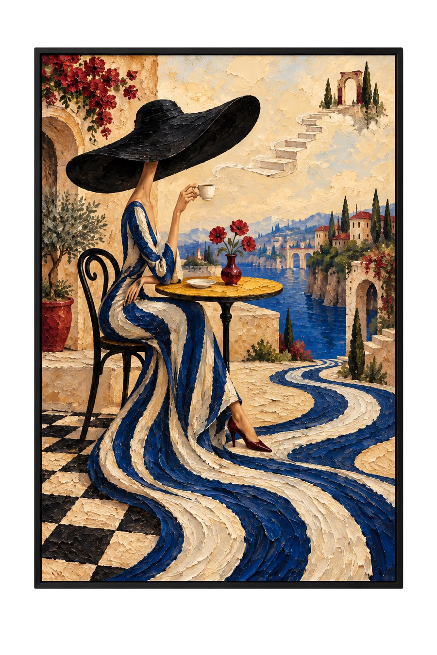 Coastal Espresso — Textured Figurative Wall Art Printed Canvas (60 × 90 cm)
