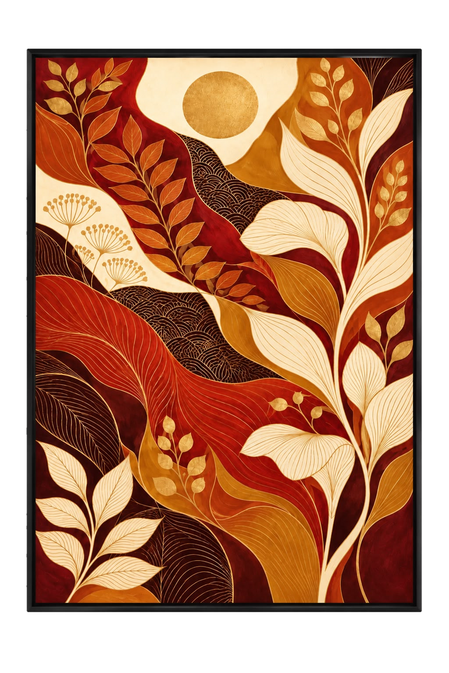 Golden Harvest Leaves — Botanical Wall Art Printed Canvas (60 × 90 cm)