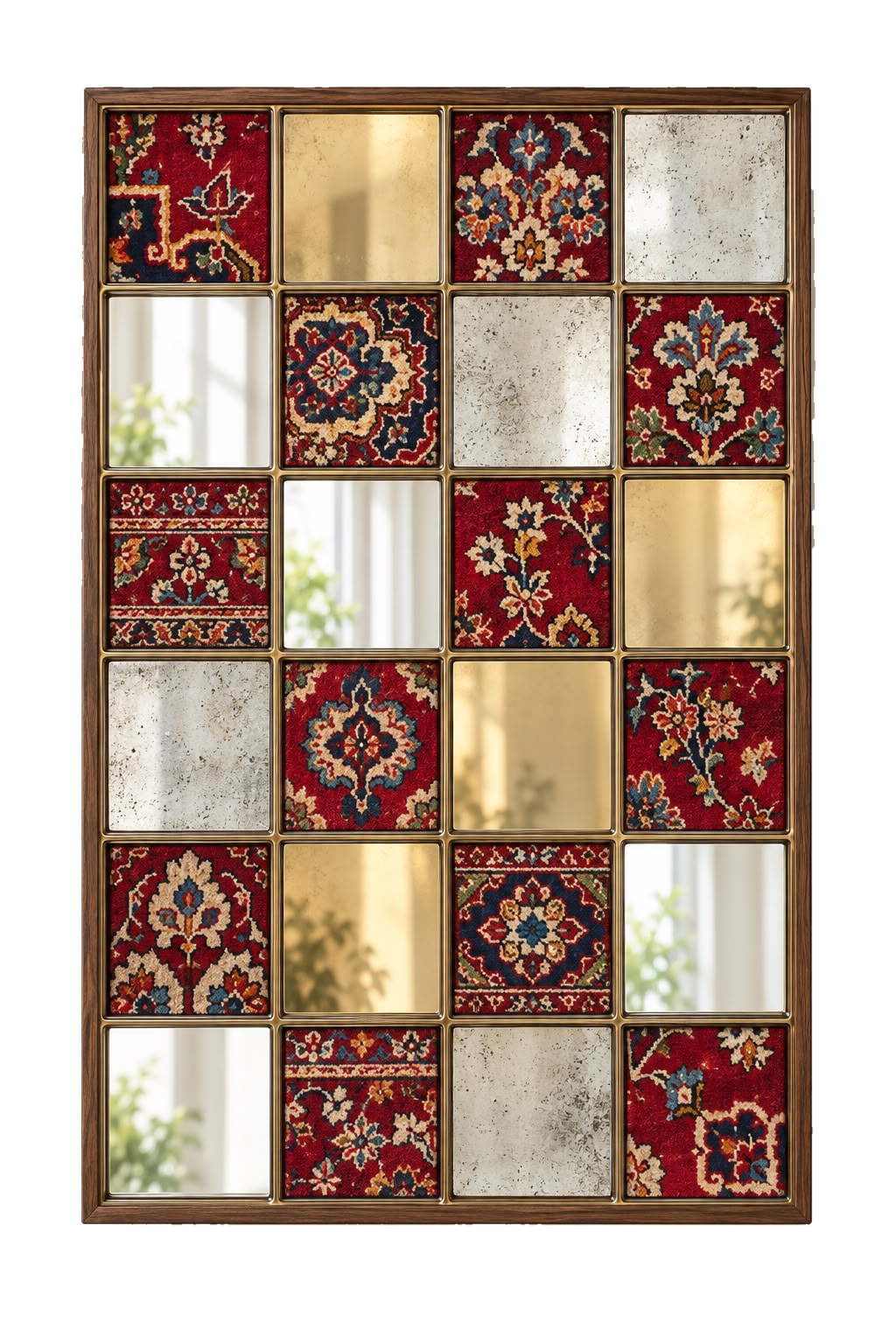 Heritage Mosaic mirror and Persian rug wall art, 60 × 90 cm
