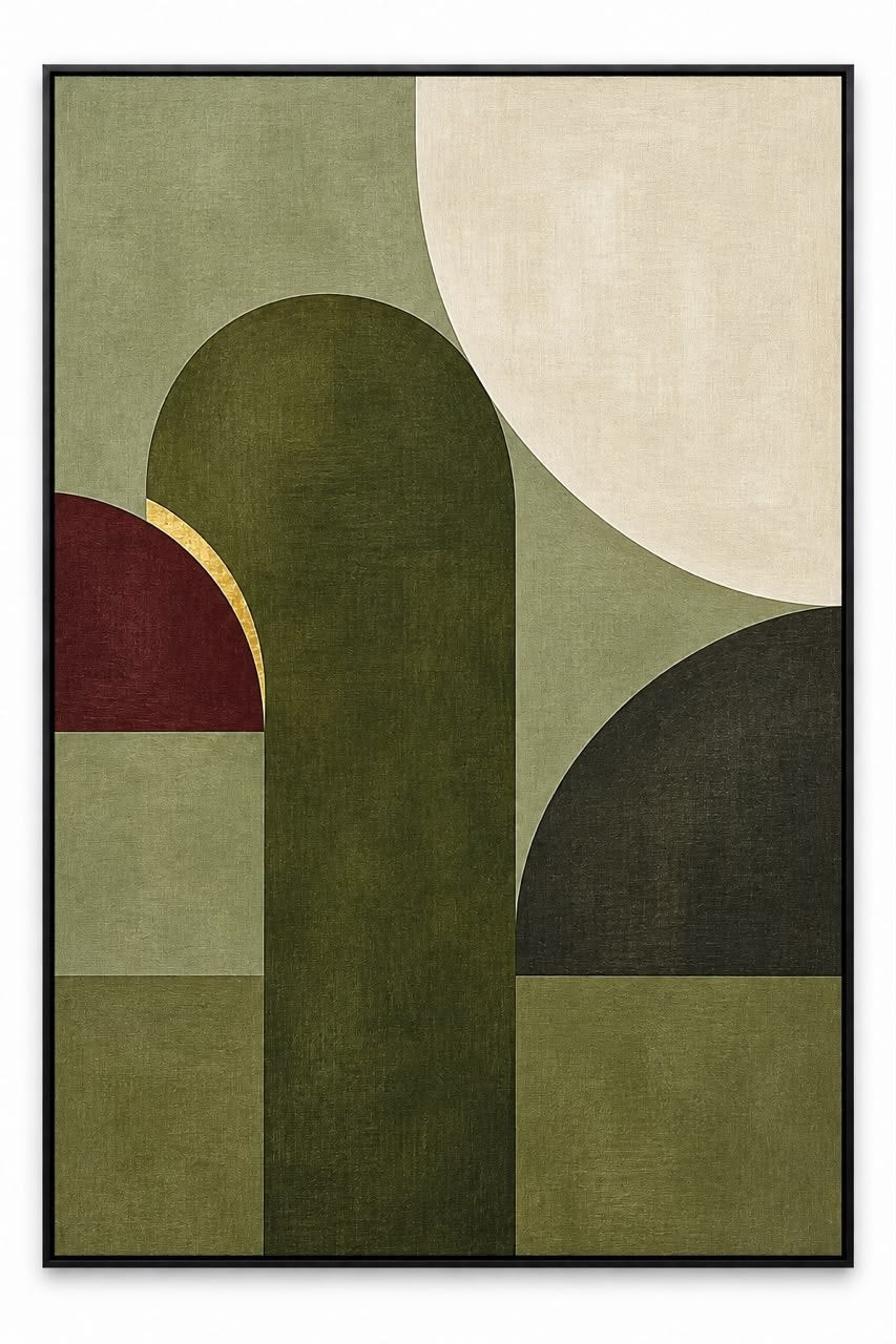 Olive Arches — Geometric Abstract Wall Art Printed Canvas (60 × 90 cm)