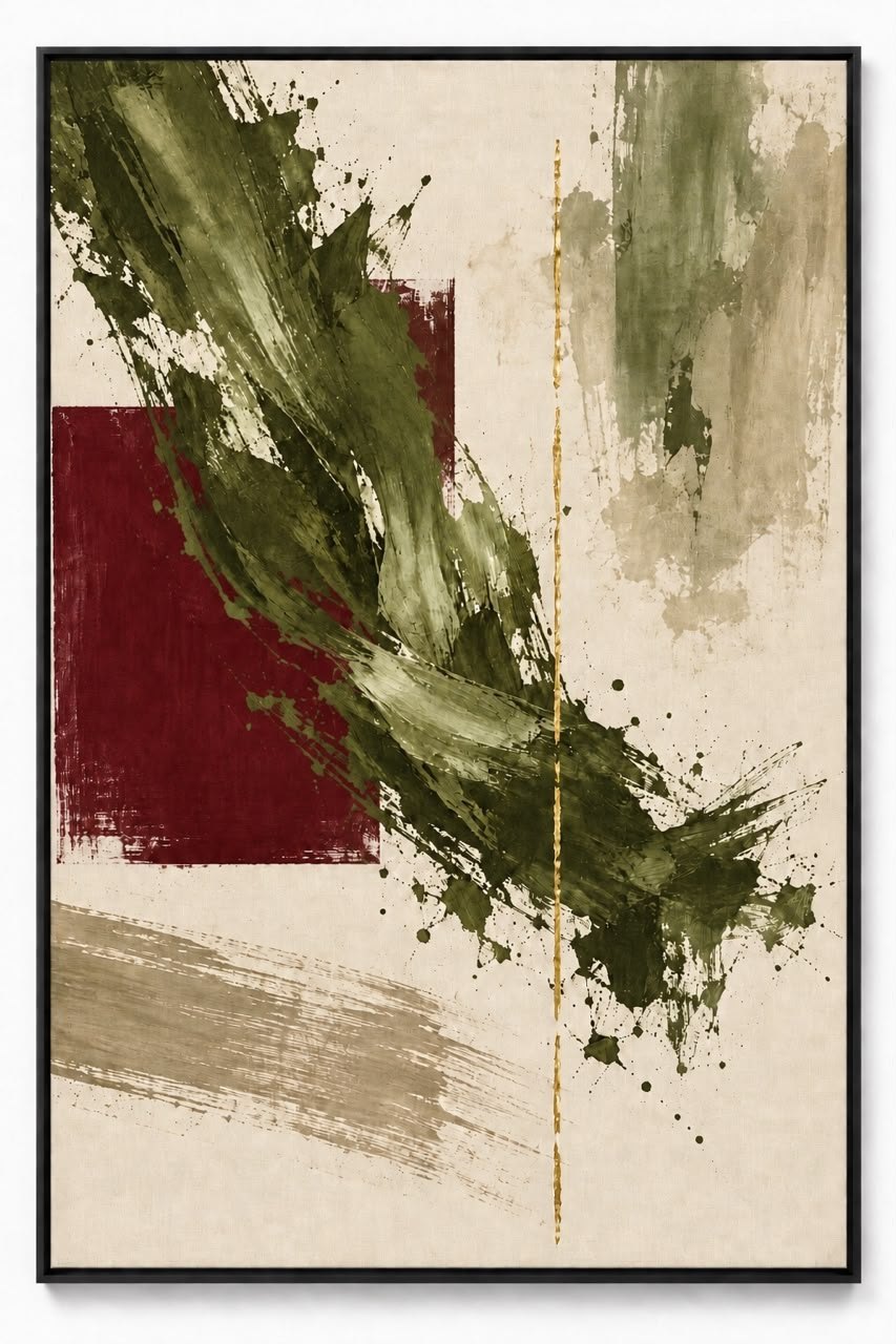 Olive Brushstroke — Abstract Wall Art Printed Canvas (60 × 90 cm)