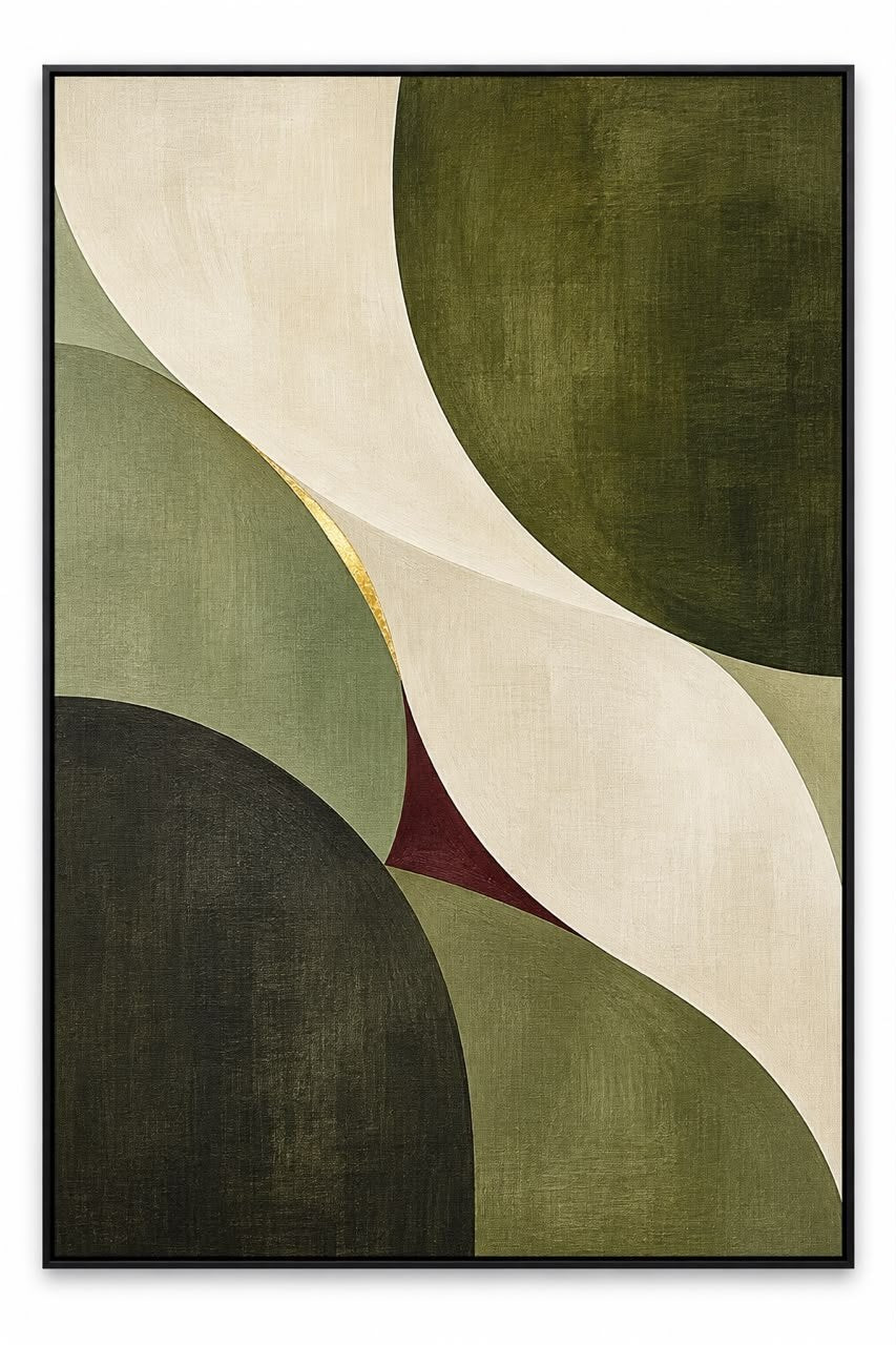 Olive Curves — Geometric Abstract Wall Art Printed Canvas (60 × 90 cm)