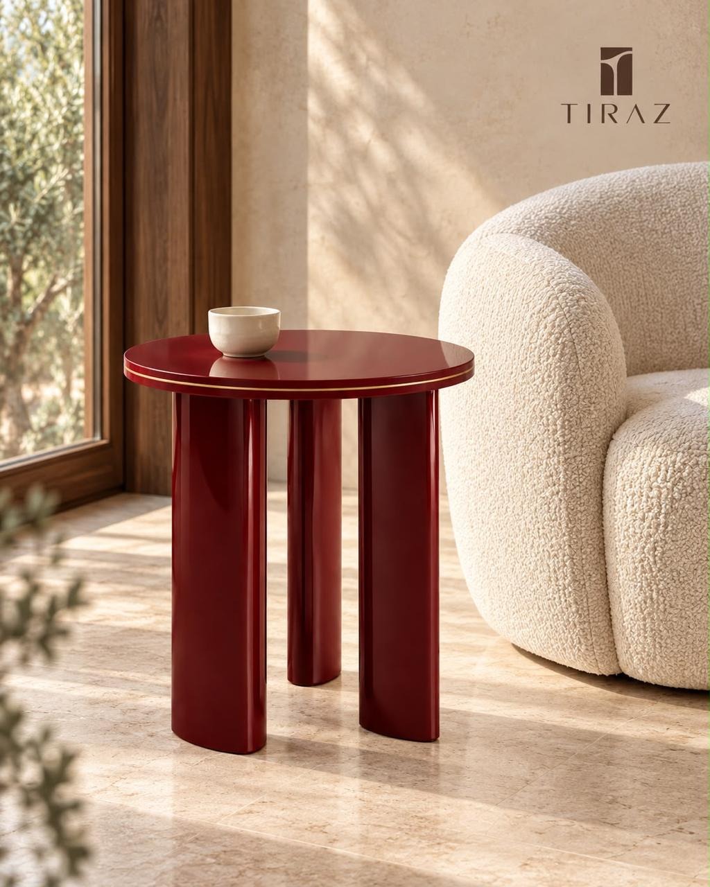 TIRAZ Side Table 02 in burgundy and brass