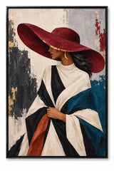 The Crimson Brim — Textured Figurative Wall Art Printed Canvas (60 × 90 cm)