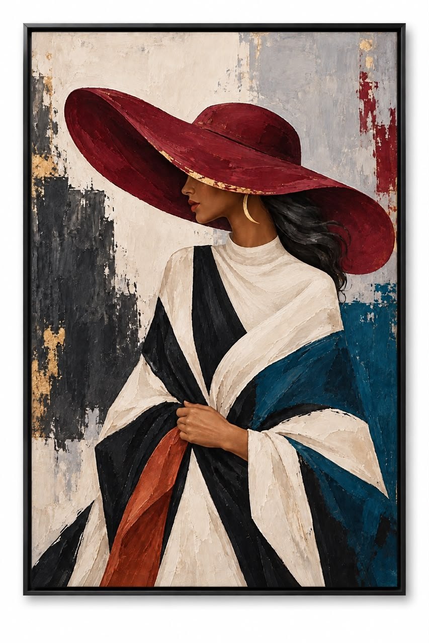 The Crimson Brim — Textured Figurative Wall Art Printed Canvas (60 × 90 cm)