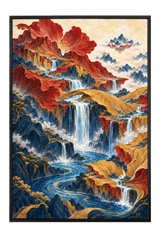 The Crimson Falls — Textured Landscape Wall Art Printed Canvas (60 × 90 cm)