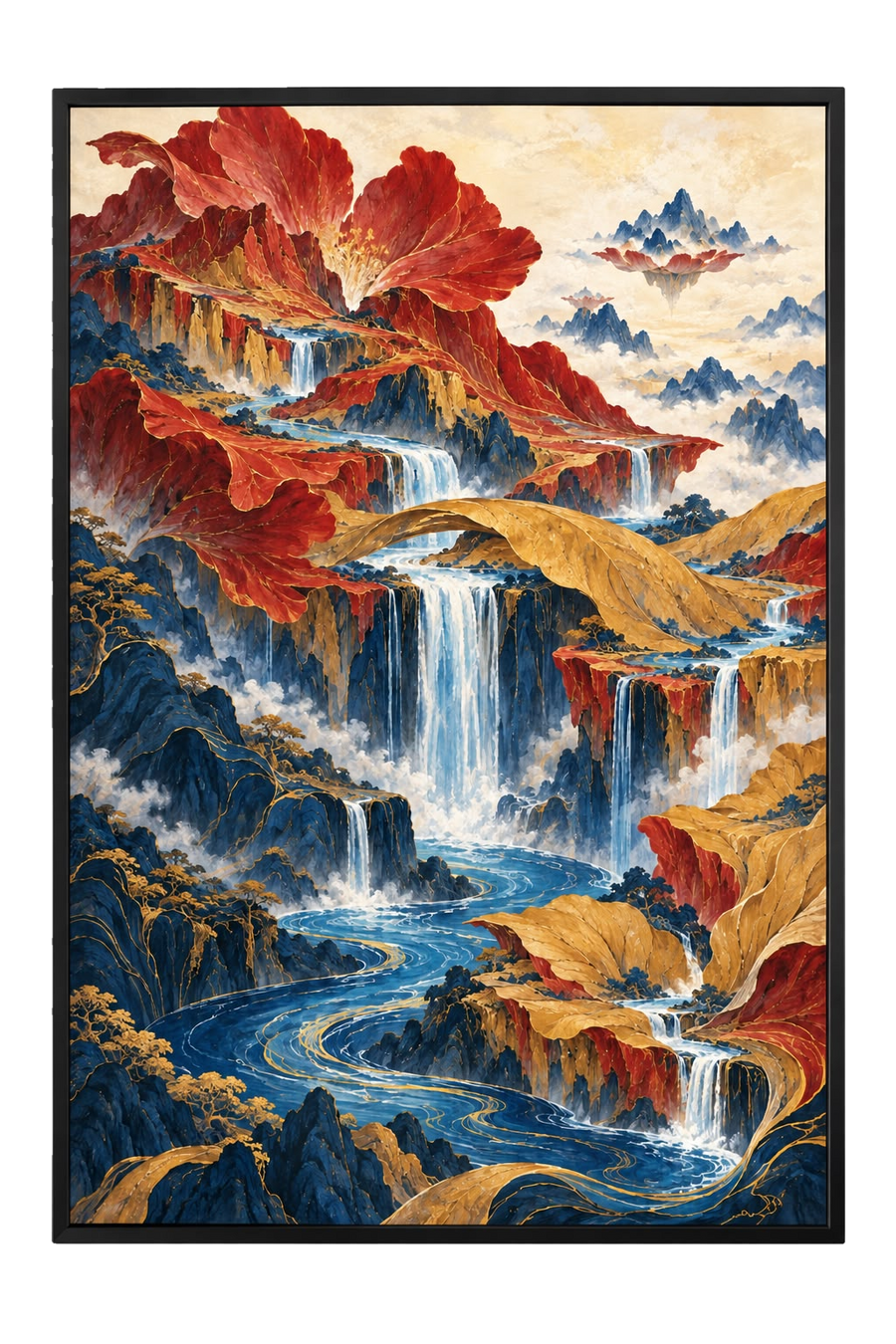The Crimson Falls — Textured Landscape Wall Art Printed Canvas (60 × 90 cm)