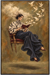The Floating Reader — Surreal Figurative Wall Art Printed Canvas (60 × 90 cm)