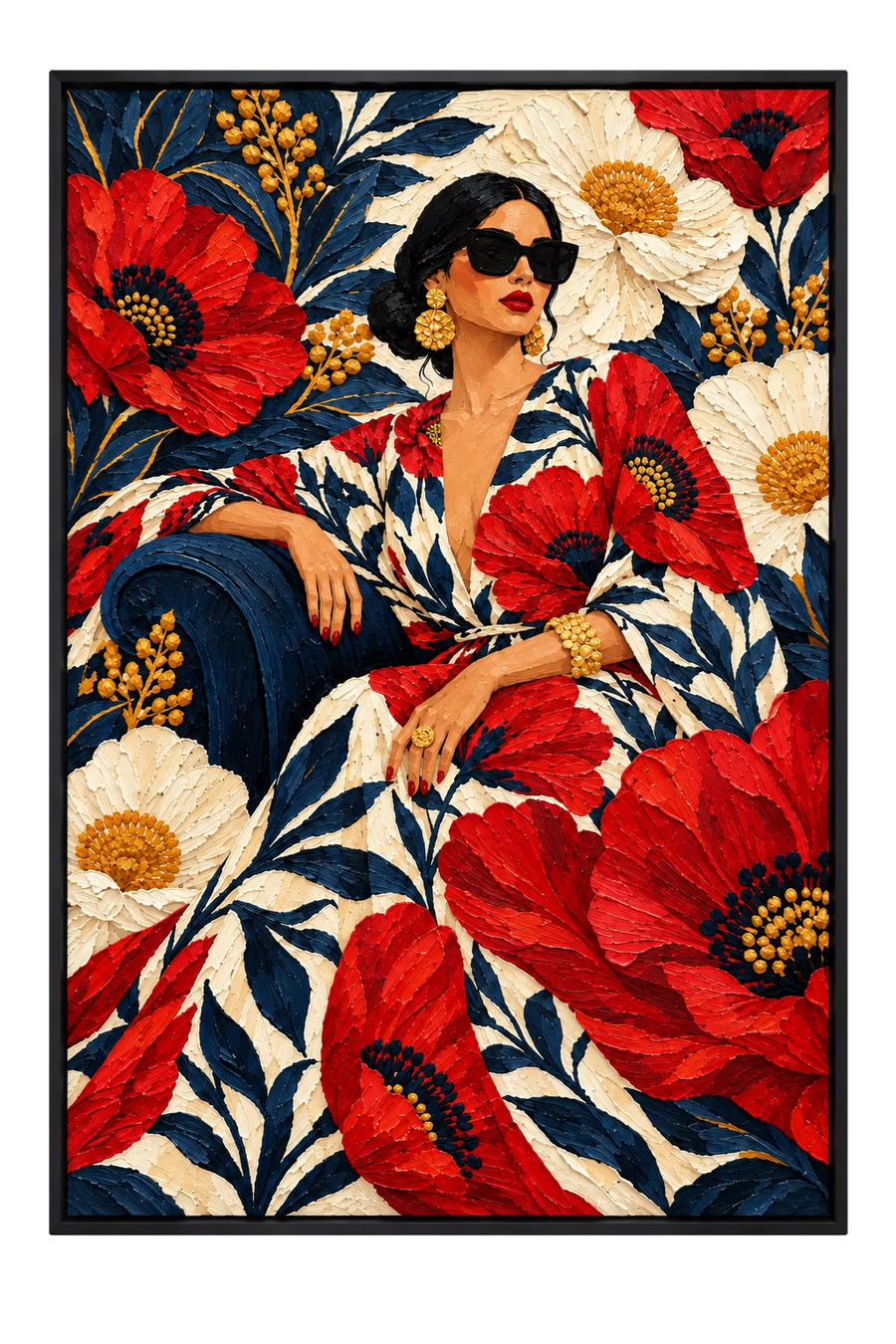 The Poppy Diva — Textured Portrait Wall Art Printed Canvas (60 × 90 cm)